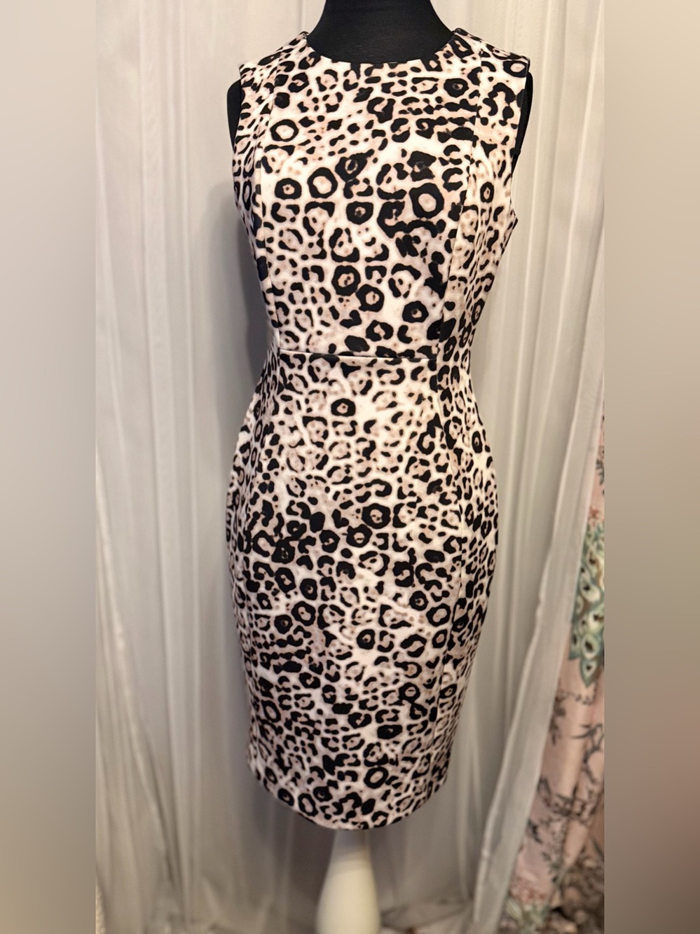Calvin Klein 6P Leopard Animal Print Sheath Dress Stretch Career Cocktail